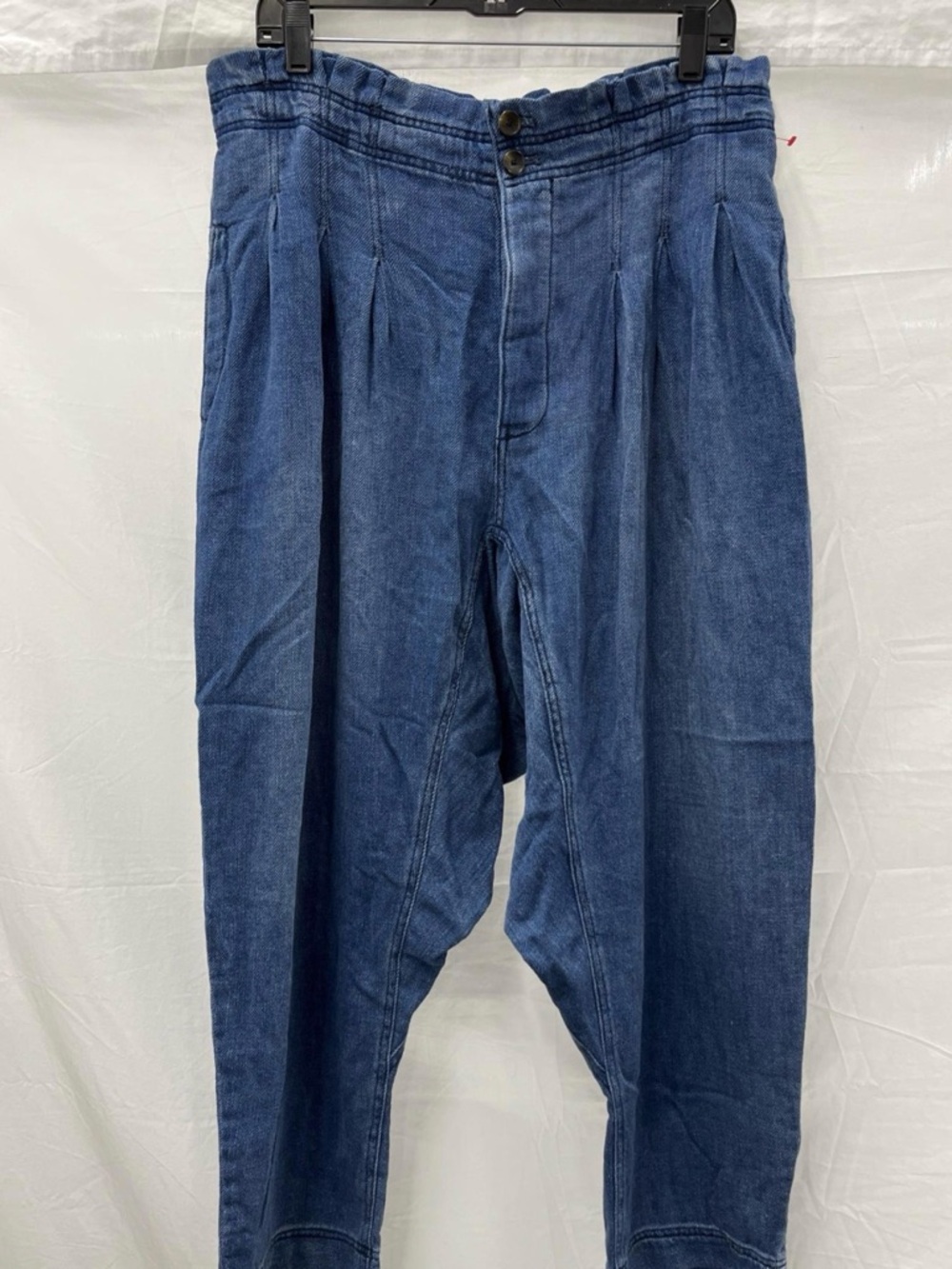 We The Free Blue Denim Pleated Drop-Crotch Pants